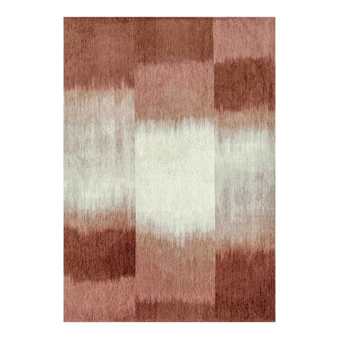 7' X 9' Red And White Abstract Washable Area Rug With UV Protection