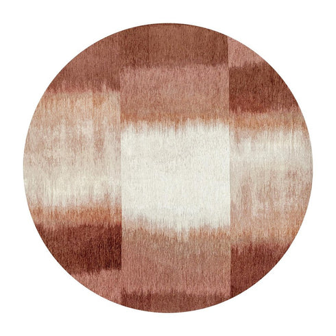 8' Red And White Abstract Washable Round Rug With UV Protection