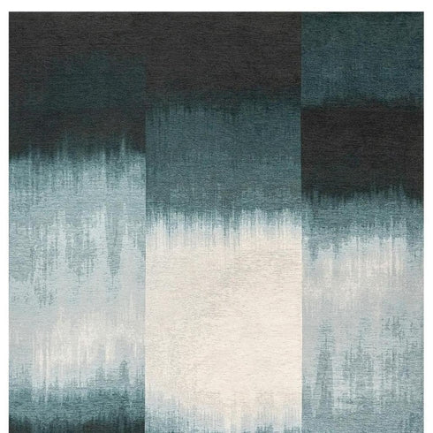 7' X 9' Blue And White Abstract Washable Area Rug With UV Protection
