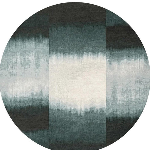 8' Blue And White Abstract Washable Round Rug With UV Protection