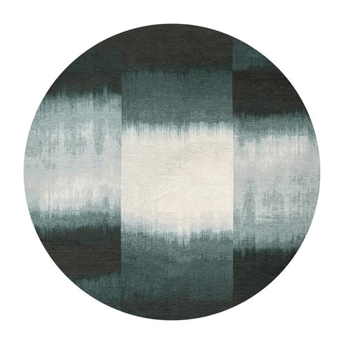 8' Blue And White Abstract Washable Round Rug With UV Protection