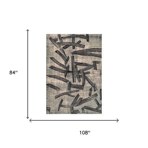 7' X 9' Gray And White Abstract Washable Area Rug With UV Protection