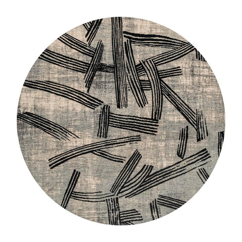 8' Gray And White Abstract Washable Round Rug With UV Protection