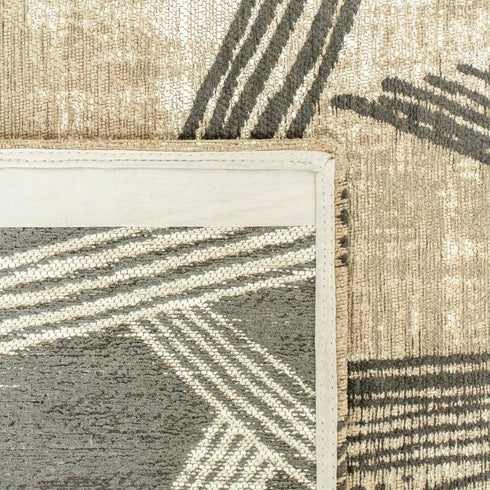 7' X 9' Tan And White Abstract Washable Area Rug With UV Protection