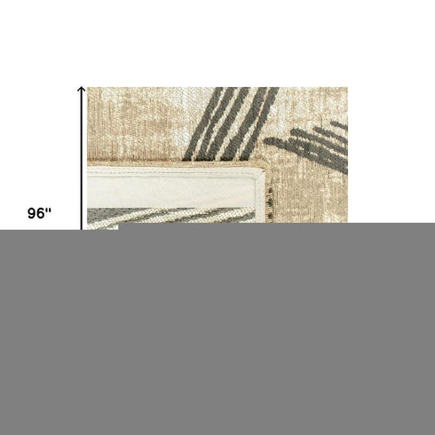 8' X 11' Tan And White Abstract Washable Area Rug With UV Protection