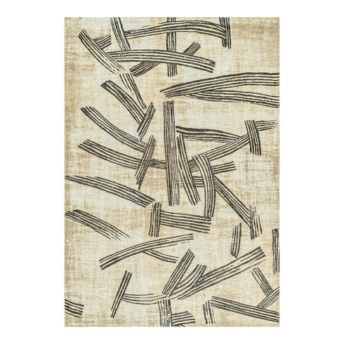 8' X 11' Tan And White Abstract Washable Area Rug With UV Protection