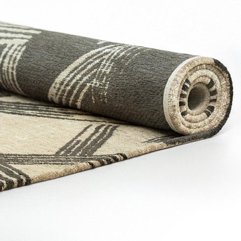 8' X 11' Tan And White Abstract Washable Area Rug With UV Protection