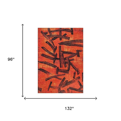 8' X 11' Red And White Abstract Washable Area Rug With UV Protection