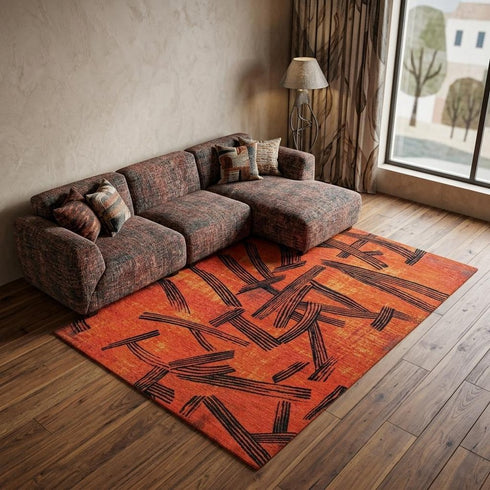 8' X 11' Red And White Abstract Washable Area Rug With UV Protection