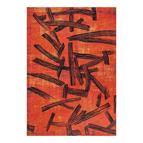 8' X 11' Red And White Abstract Washable Area Rug With UV Protection