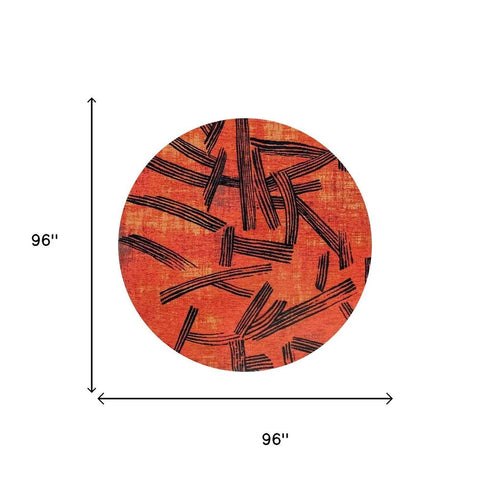 8' Red And White Abstract Washable Round Rug With UV Protection