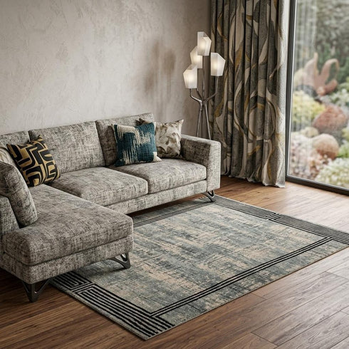 8' X 11' Gray And White Abstract Washable Area Rug With UV Protection