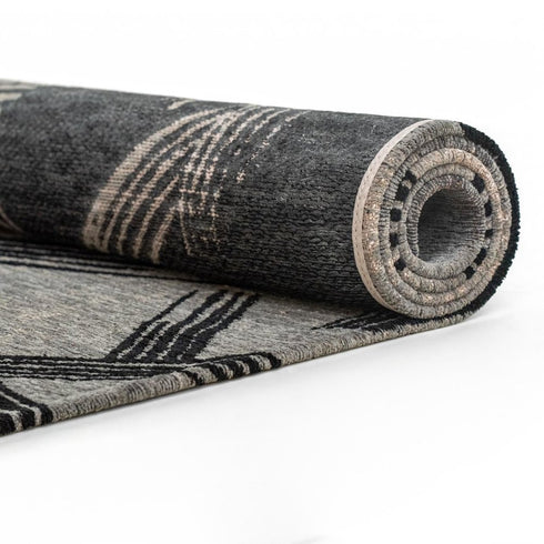 8' X 11' Gray And White Abstract Washable Area Rug With UV Protection