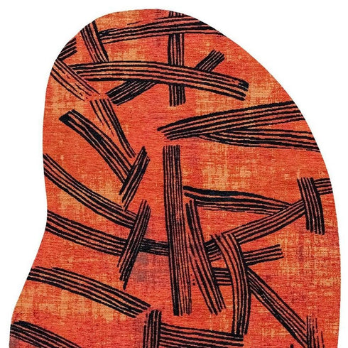 6' X 8' Red And White Abstract Washable Area Rug With UV Protection