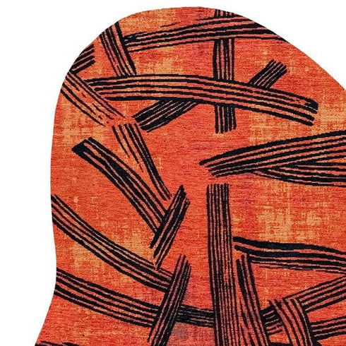 8' X 11' Red And White Abstract Washable Area Rug With UV Protection