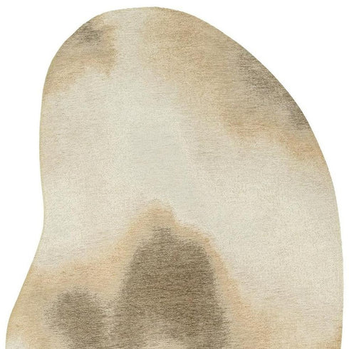 6' X 8' Tan And White Abstract Washable Area Rug With UV Protection