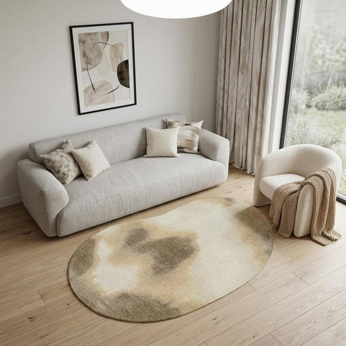 6' X 8' Tan And White Abstract Washable Area Rug With UV Protection