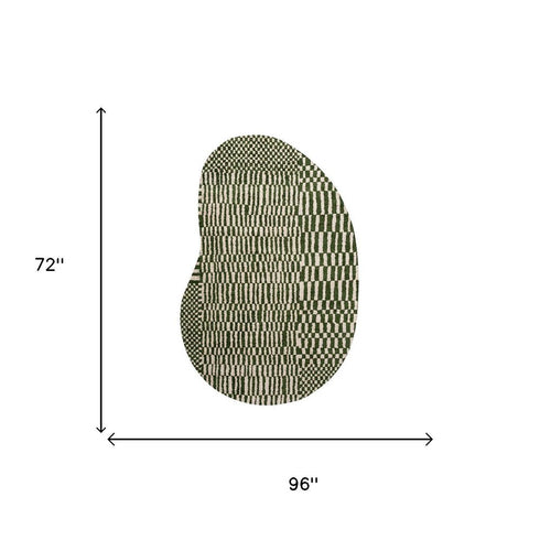 6' X 8' Green And White Abstract Washable Area Rug With UV Protection