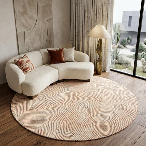 8' X 11' Tan And White Abstract Washable Area Rug With UV Protection