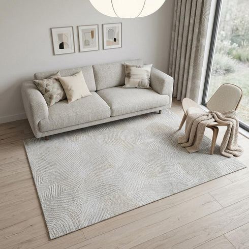 6' X 8' Tan And White Abstract Washable Area Rug With UV Protection