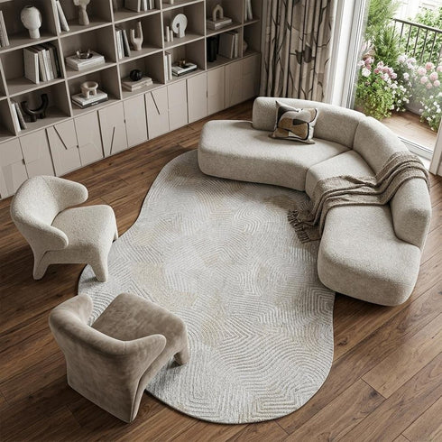 8' X 11' Tan And White Abstract Washable Area Rug With UV Protection