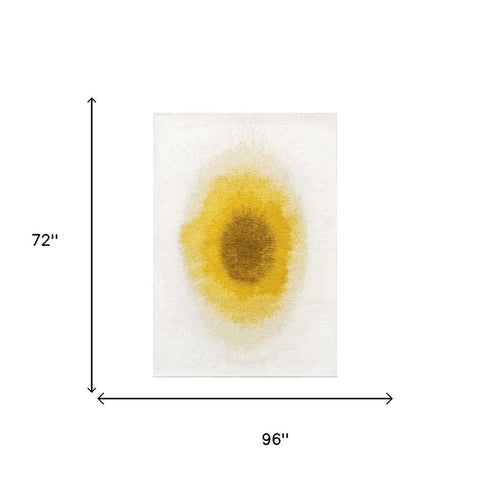 6' X 8' Gold And White Abstract Washable Area Rug With UV Protection
