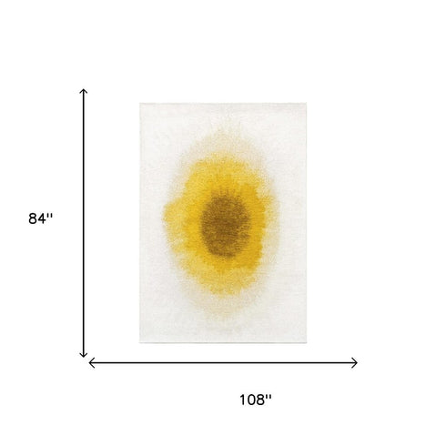 7' X 9' Gold And White Abstract Washable Area Rug With UV Protection