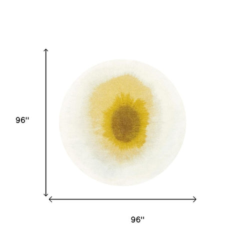 8' Gold And White Abstract Washable Round Rug With UV Protection