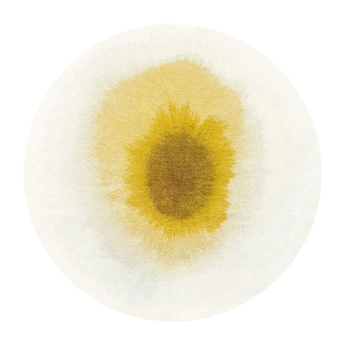8' Gold And White Abstract Washable Round Rug With UV Protection