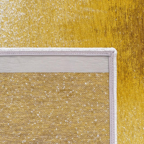 8' Gold And White Abstract Washable Round Rug With UV Protection