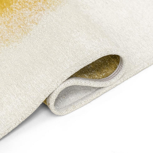 8' Gold And White Abstract Washable Round Rug With UV Protection