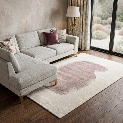 7' X 9' Purple And White Abstract Washable Area Rug With UV Protection