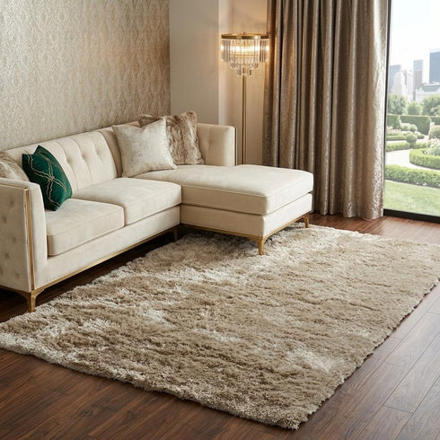 9' X 12' Tan Shag Hand Tufted Area Rug