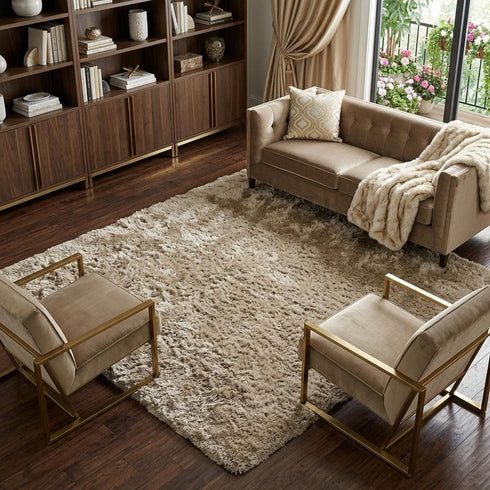 9' X 12' Tan Shag Hand Tufted Area Rug