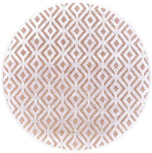7' Pink And White Round Rug