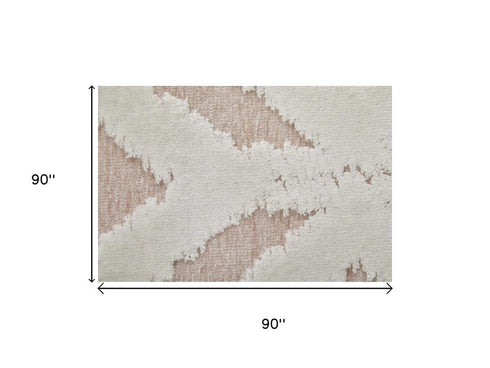 7' Pink And White Round Rug