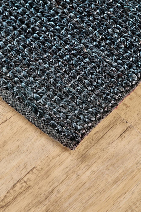 5' X 8' Blue And Gray Jute Hand Woven Area Rug