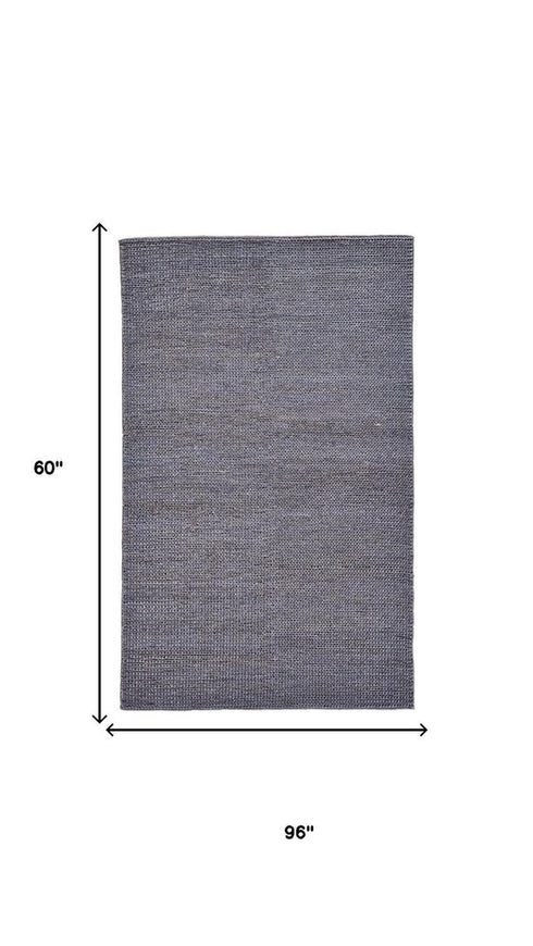 5' X 8' Blue And Gray Jute Hand Woven Area Rug