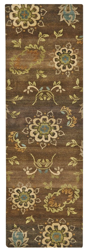 9' X 12' Brown Tan And Green Wool Floral Hand Knotted Area Rug