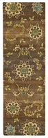 9' X 12' Brown Tan And Green Wool Floral Hand Knotted Area Rug