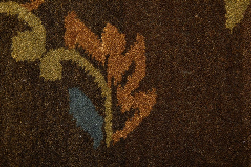 9' X 12' Brown Tan And Green Wool Floral Hand Knotted Area Rug