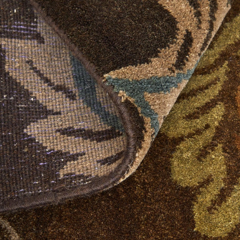 9' X 12' Brown Tan And Green Wool Floral Hand Knotted Area Rug