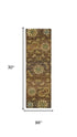 9' X 12' Brown Tan And Green Wool Floral Hand Knotted Area Rug