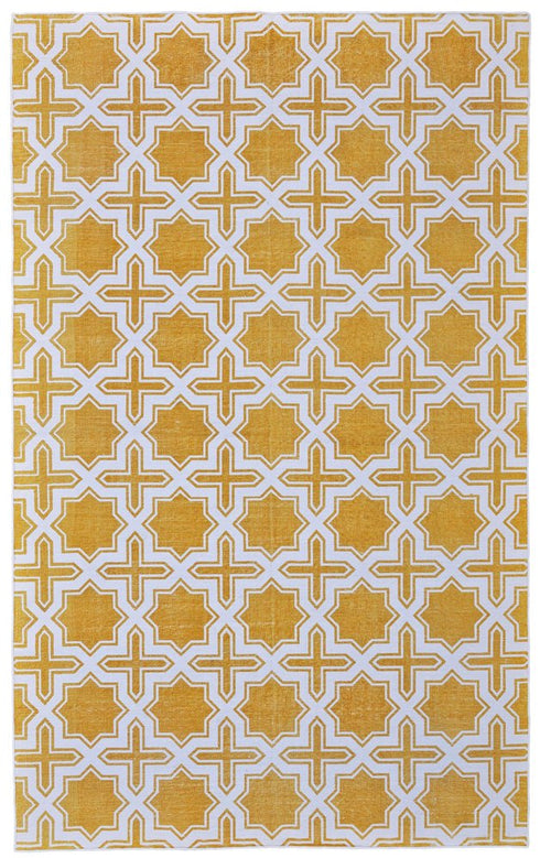 8' X 10' Yellow And White Geometric Hand Woven Area Rug