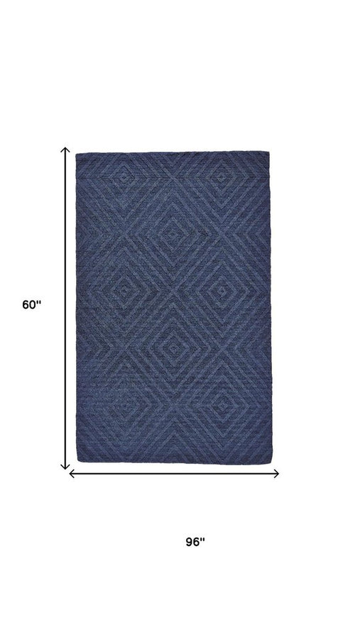 5' X 8' Blue And Gray Geometric Hand Tufted Area Rug
