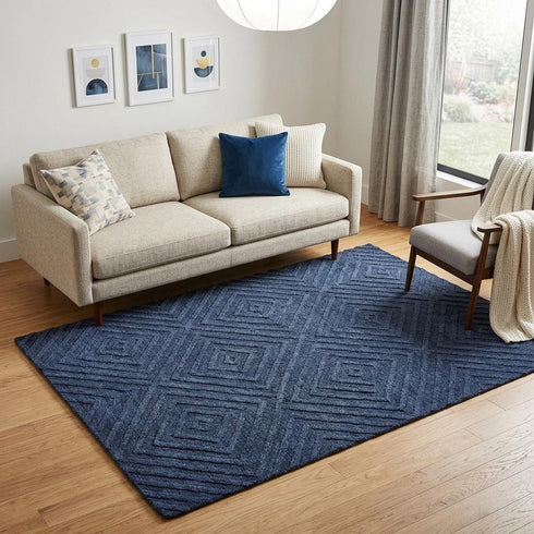 5' X 8' Blue And Gray Geometric Hand Tufted Area Rug