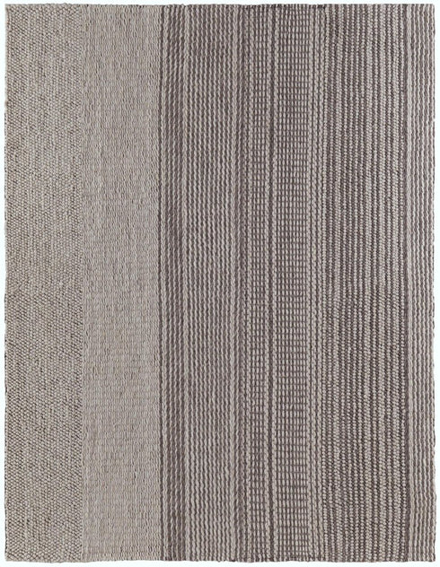 5' X 8' Ivory And Brown Wool Striped Hand Woven Area Rug