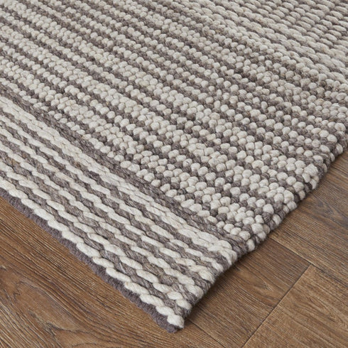 5' X 8' Ivory And Brown Wool Striped Hand Woven Area Rug