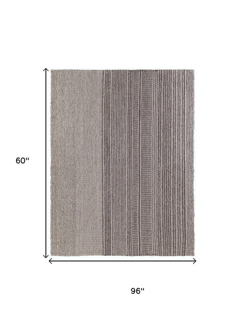 5' X 8' Ivory And Brown Wool Striped Hand Woven Area Rug