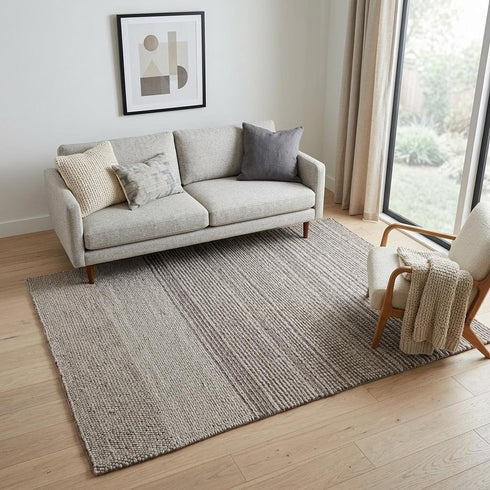 5' X 8' Ivory And Brown Wool Striped Hand Woven Area Rug